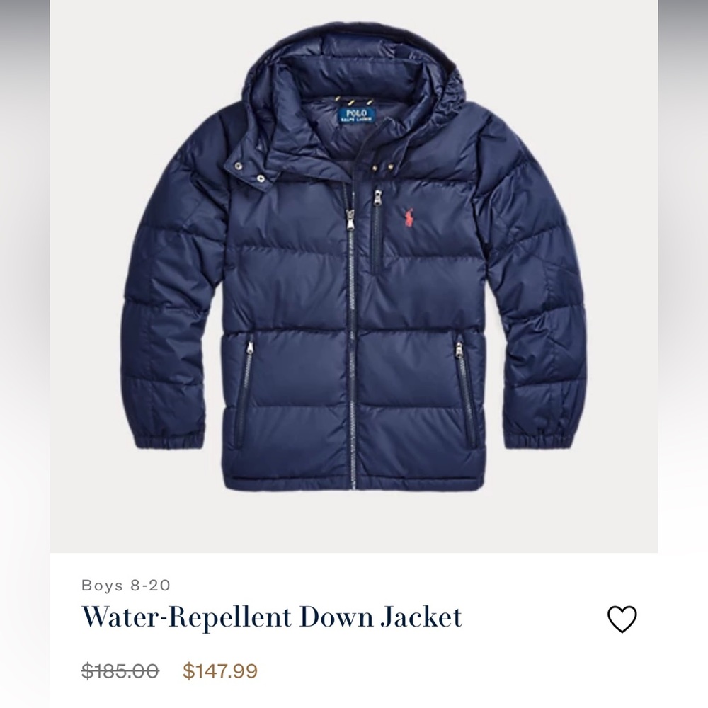 Ralph Lauren Boys Ripstop Down Hooded Jacket Small 8 boys EUC barely looks used.